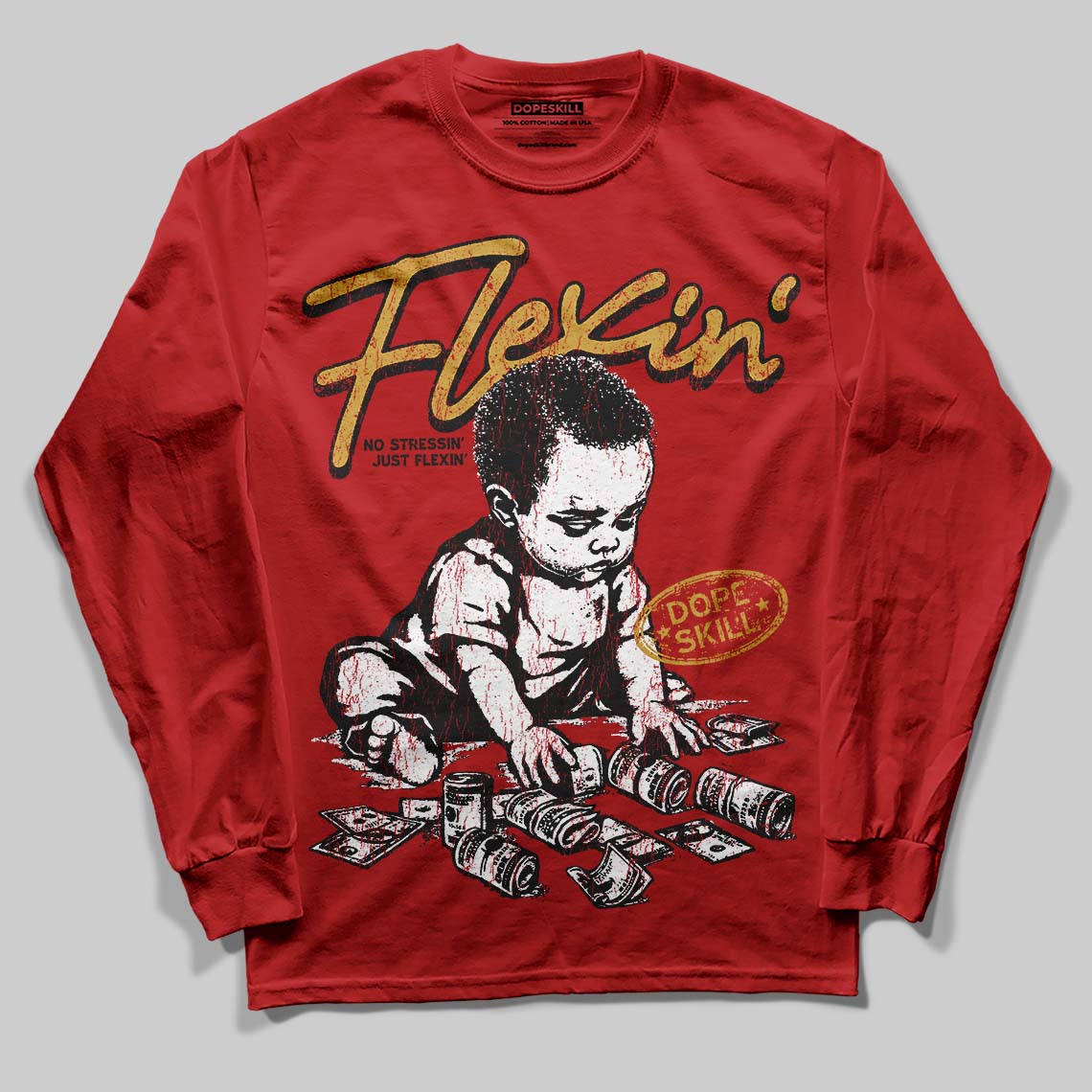 Red Sneakers DopeSkill Long Sleeve T-Shirt Flexin' Graphic Streetwear - Red