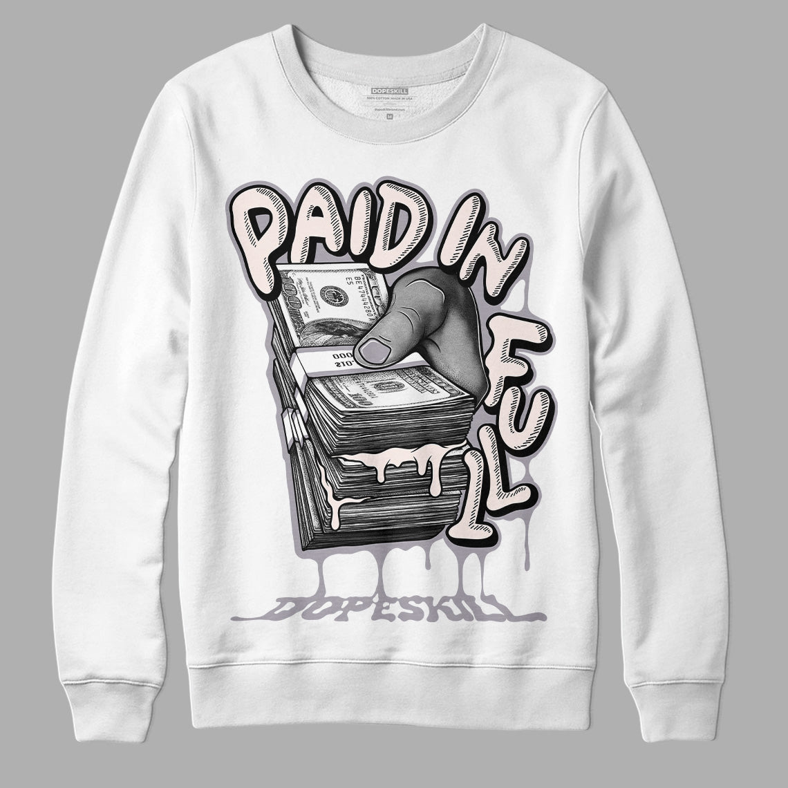 Jordan 2 Cement Grey DopeSkill Sweatshirt Paid In Full Graphic Streetwear - White 