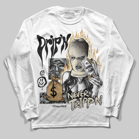 Jordan 5 Retro Reverse Metallic DopeSkill Long Sleeve T-Shirt Drip'n Never Tripp'n Graphic Streetwear - White