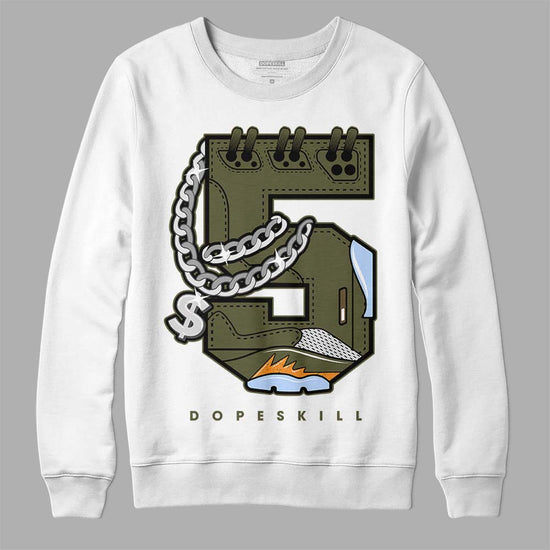 Jordan 5 "Olive" DopeSkill Sweatshirt No.5 Graphic Streetwear - White