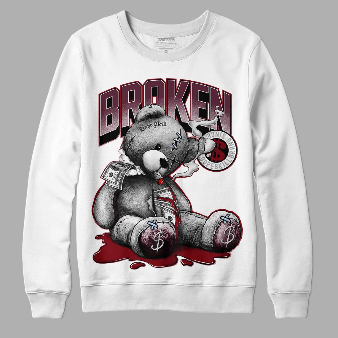 Jordan 5 Retro Burgundy (2023) DopeSkill Sweatshirt Sick Bear Graphic Streetwear - White