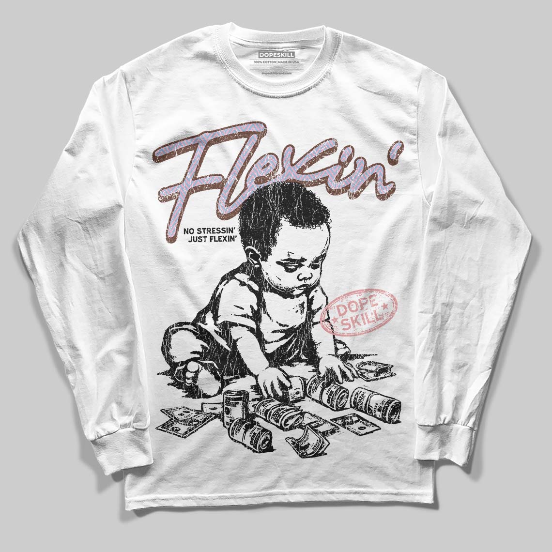 Harris Tweed x Dunk Low Denim Turquoise and Baroque Brown DopeSkill Long Sleeve T-Shirt Flexin' Graphic Streetwear - White