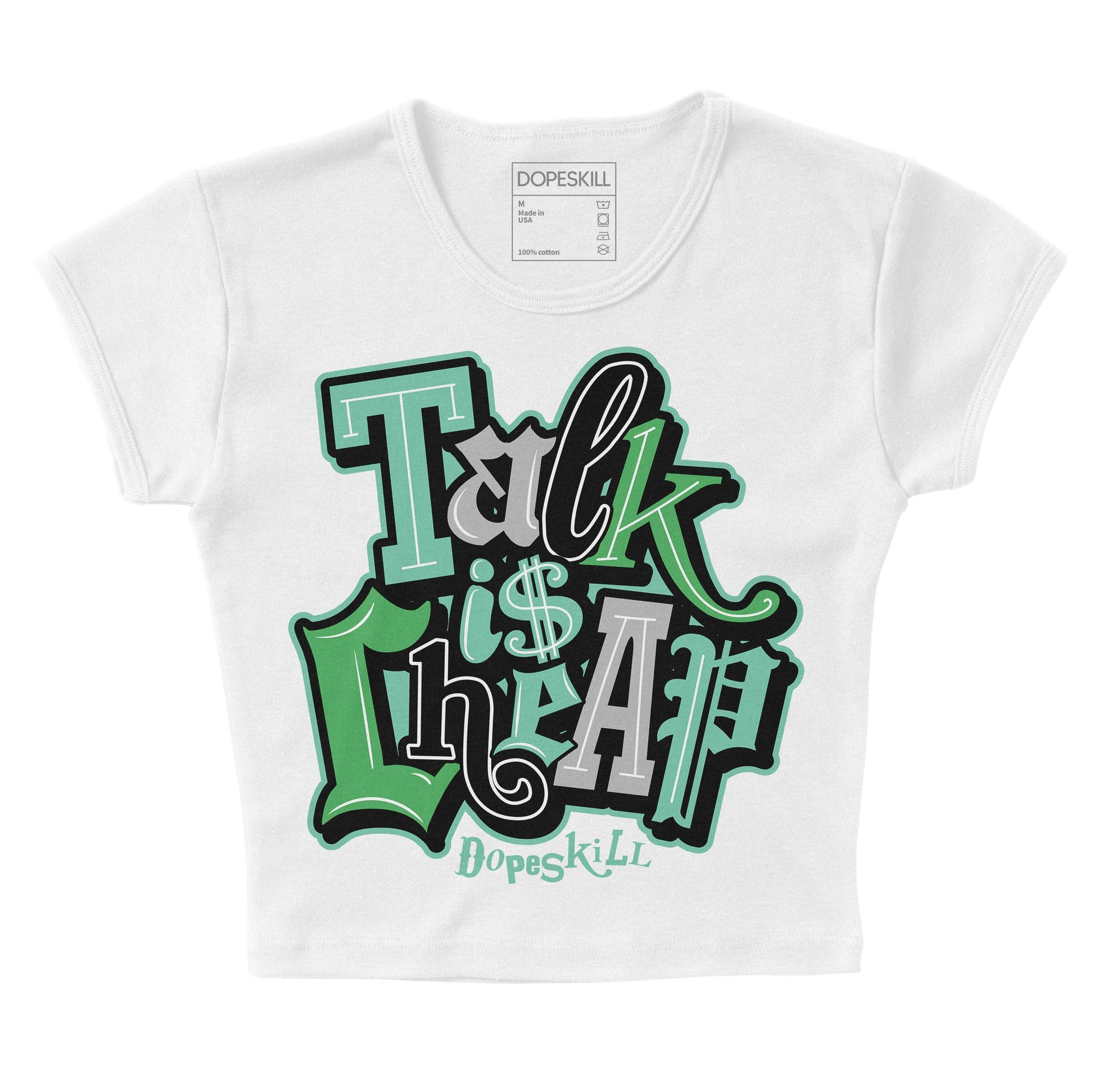 Jordan 1 High OG Green Glow DopeSkill Women's Crop Top Talk Is Chip Graphic Streetwear - White