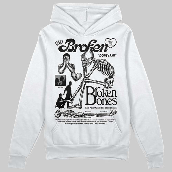 Jordan 4 “Black Cat” (2025) DopeSkill Hoodie Sweatshirt Broken Bones Graphic Streetwear - White 