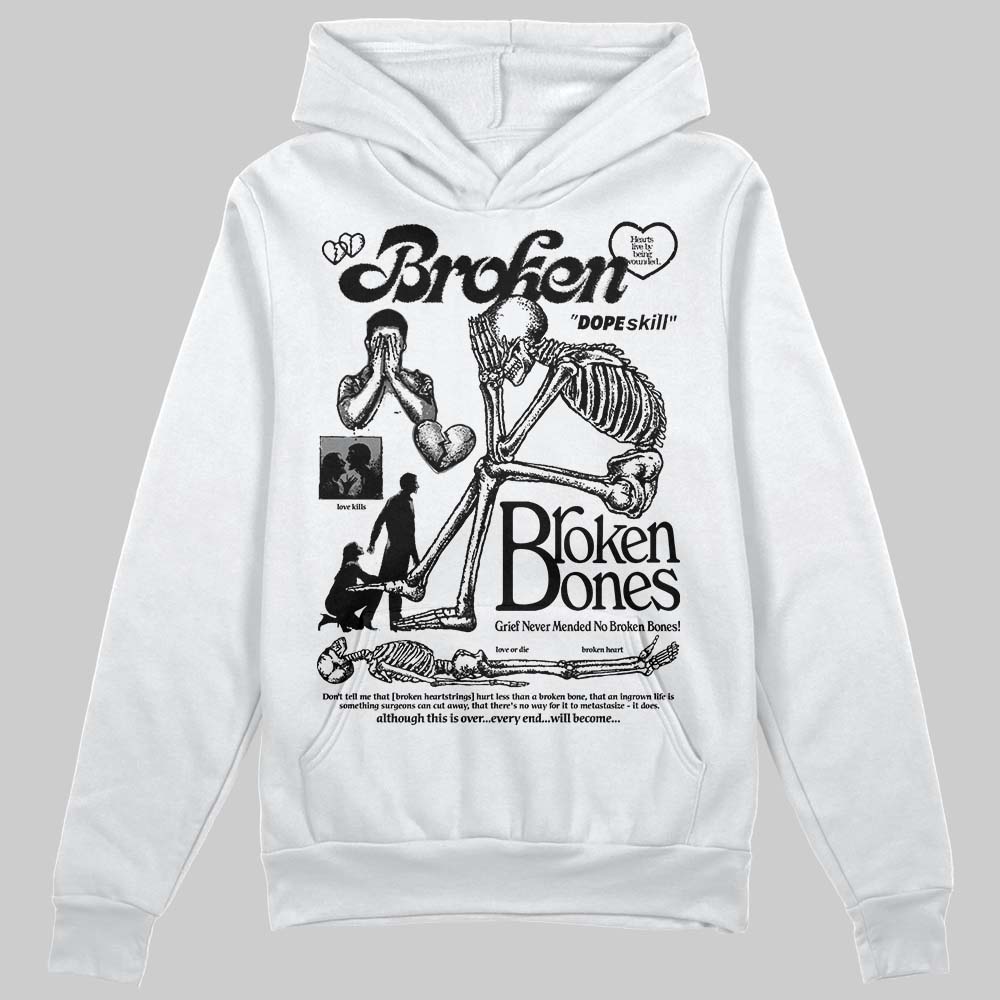 Jordan 4 “Black Cat” (2025) DopeSkill Hoodie Sweatshirt Broken Bones Graphic Streetwear - White 