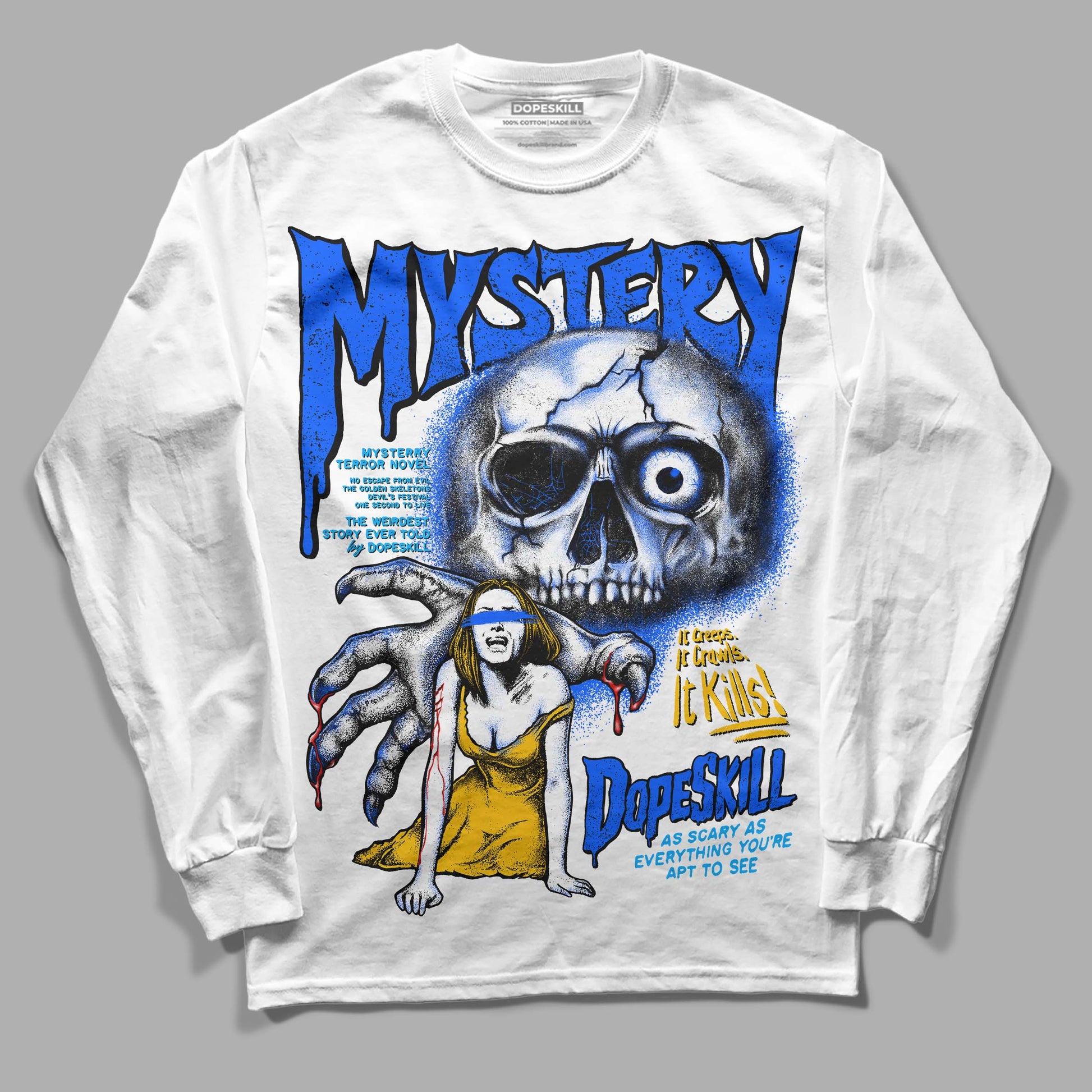 Royal Blue Sneakers DopeSkill Long Sleeve T-Shirt Mystery Ghostly Grasp Graphic Streetwear - White 