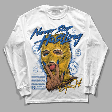 Dunk Blue Jay and University Gold DopeSkill Long Sleeve T-Shirt Never Stop Hustling Graphic Streetwear - White 