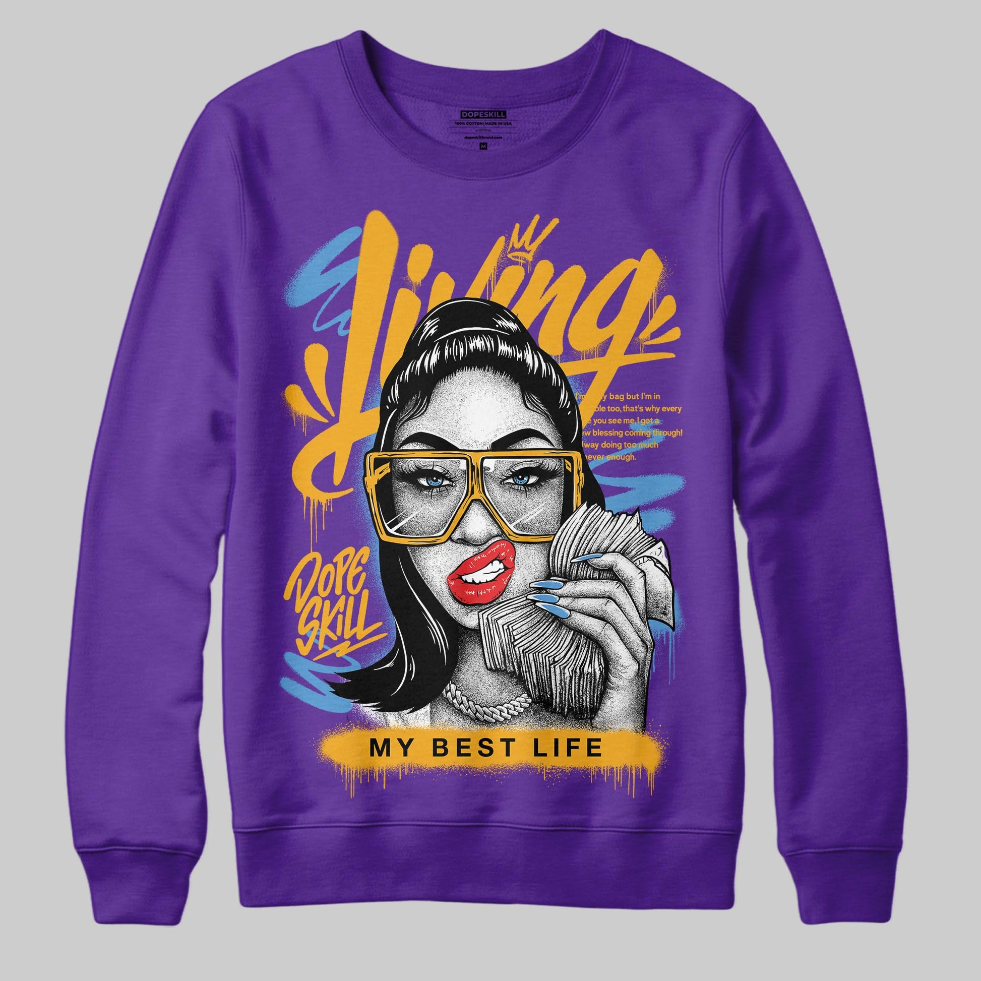 PURPLE Sneakers DopeSkill Sweatshirt Living My Best Life Graphic Streetwear  - Purple