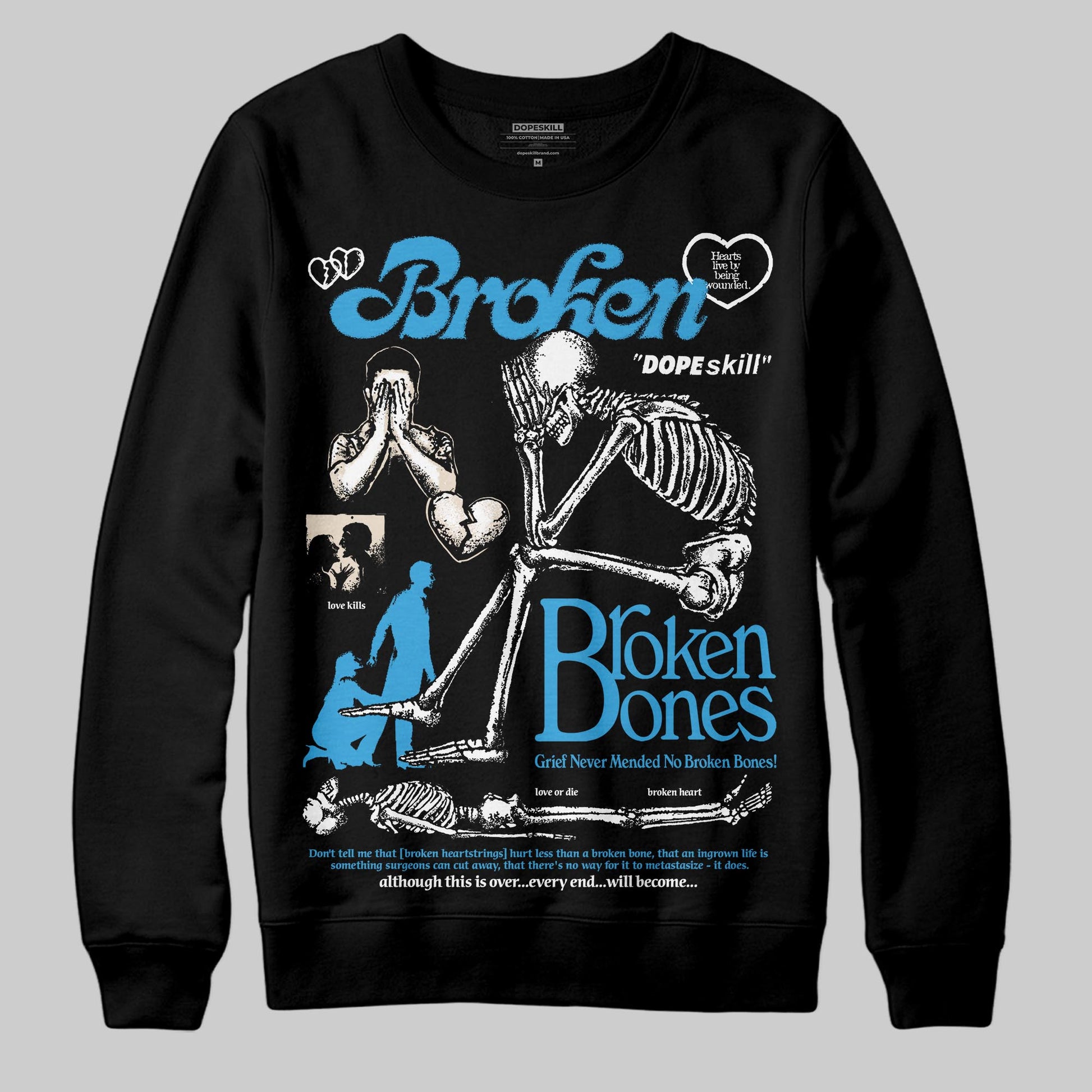 Jordan 1 High OG “UNC” Reimagined DopeSkill Sweatshirt Broken Bones Graphic Streetwear - Black