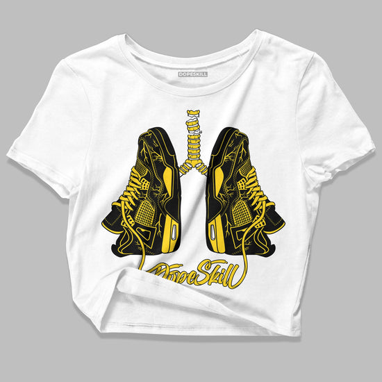 Jordan 4 Yellow Thunder DopeSkill Women's Crop Top Breathe Graphic Streetwear - White 