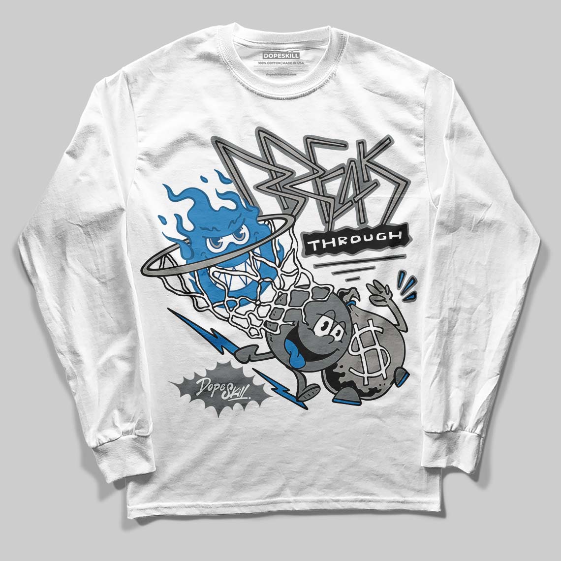 Jordan 9 Cool Grey DopeSkill Long Sleeve T-Shirt Break Through Graphic Streetwear - White