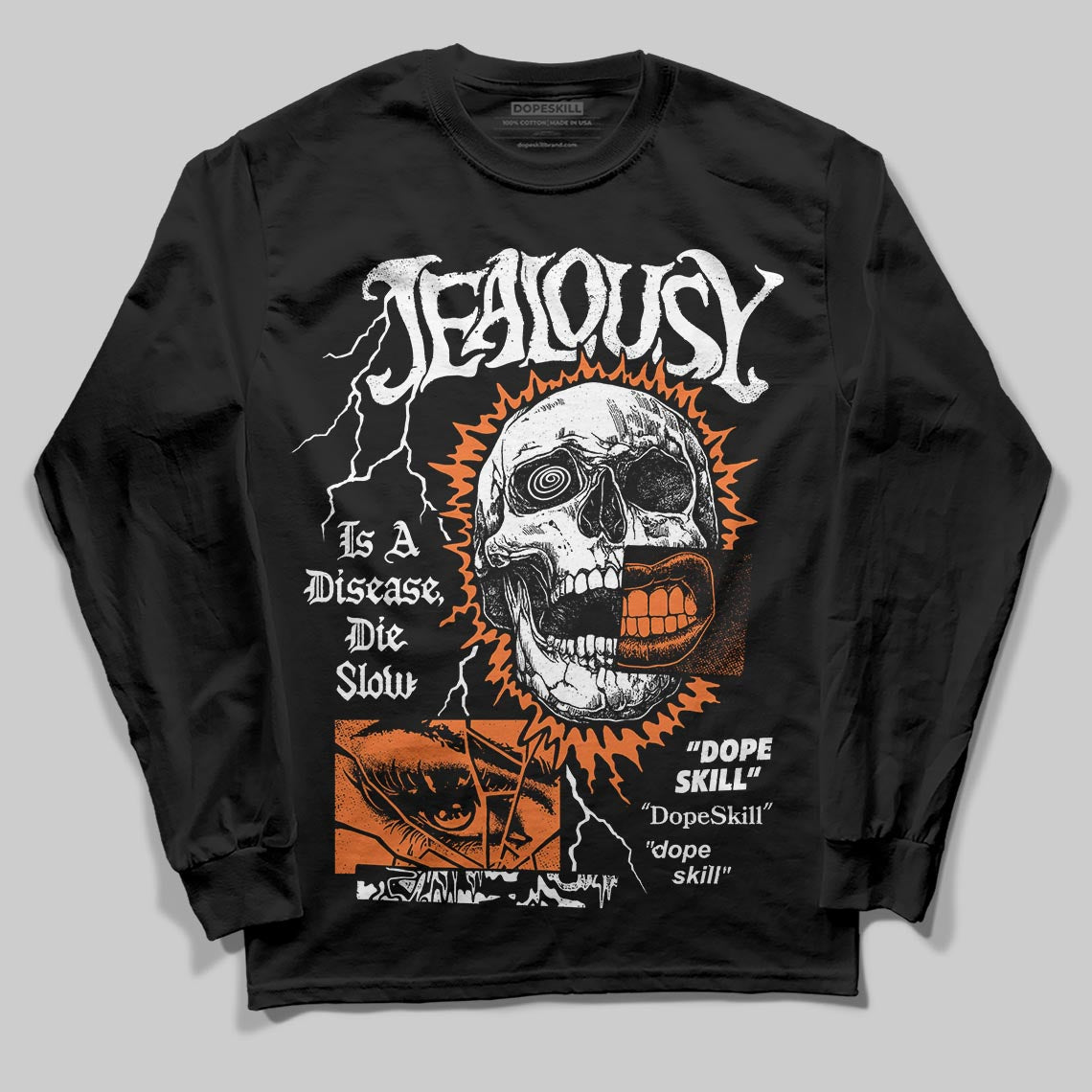 Orange, Black and White Sneakers DopeSkill Long Sleeve T-Shirt Jealousy Graphic Streetwear - Black
