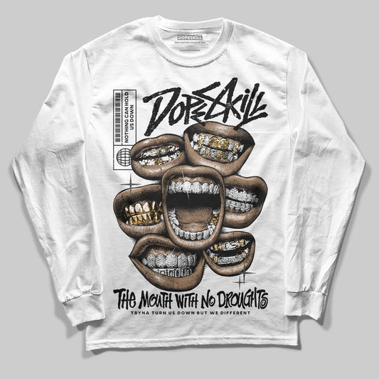 Jordan 4 “Black Cat” (2025) DopeSkill Long Sleeve T-Shirt The Mouth With No Droughts Graphic Streetwear - White