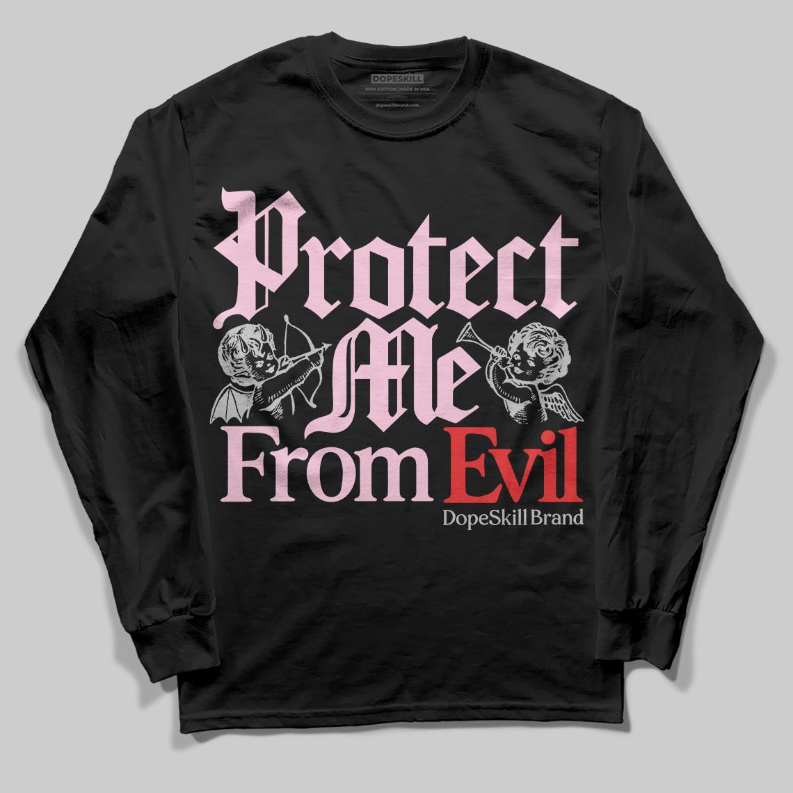 Awake NY x Air Jordan 5 Arctic Pink DopeSkill Long Sleeve T-Shirt Protect Me From Evil Graphic Streetwear - black