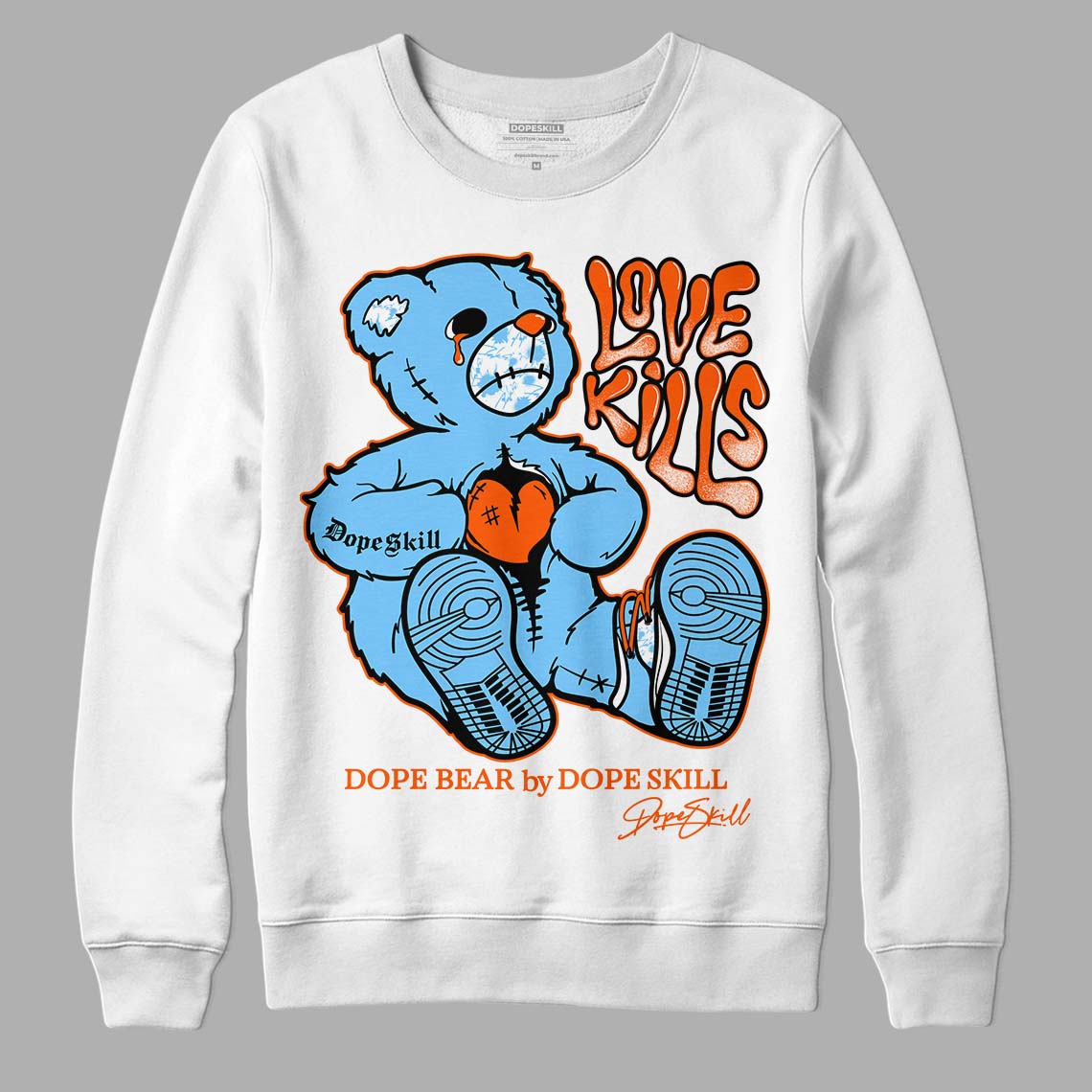 Dunk Low Futura University Blue DopeSkill Sweatshirt Love Kills Graphic Streetwear - White