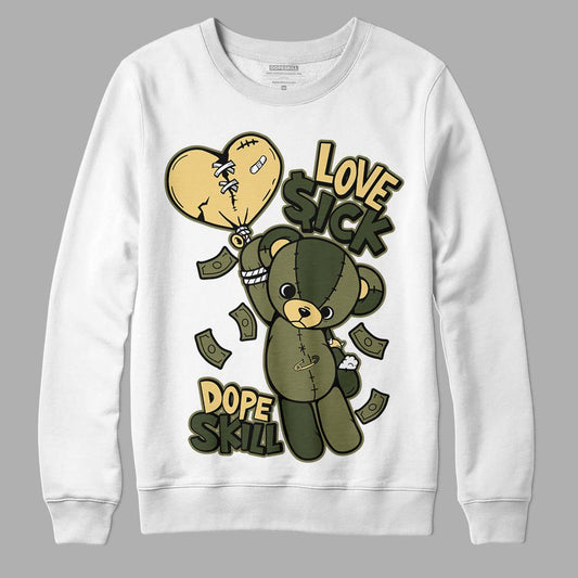 Jordan 4 Retro SE Craft Medium Olive DopeSkill Sweatshirt Love Sick Graphic Streetwear - White