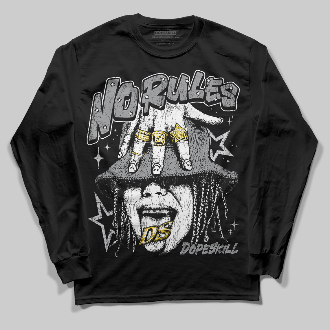 Jordan 5 Retro Wolf Grey (2026) DopeSkill Long Sleeve T-Shirt No Rules Graphic Streetwear - Black