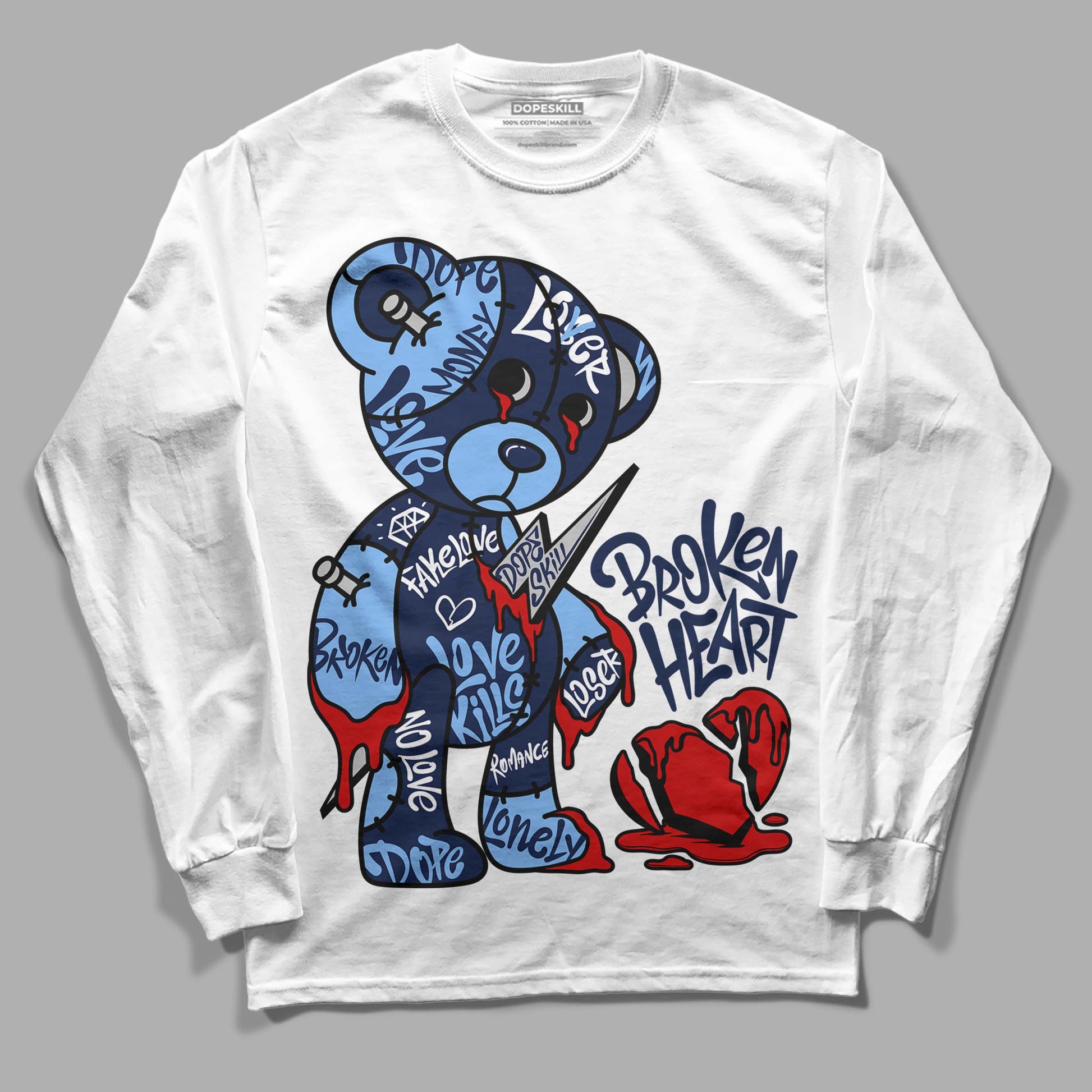 Jordan 5 Midnight Navy DopeSkill Long Sleeve T-Shirt Broken Heart Graphic Streetwear