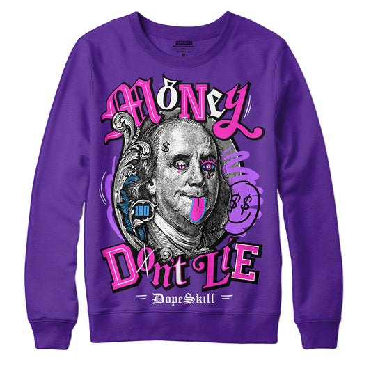PURPLE Sneakers DopeSkill Purple Sweatshirt Money Don't Lie Graphic Streetwear