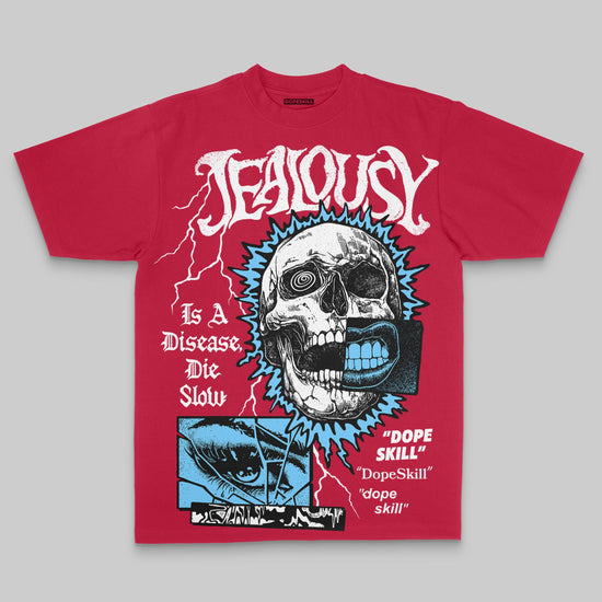 Red Oversize Print Jealousy DopeSkill Graphic T-shirt Streetwear - Red 