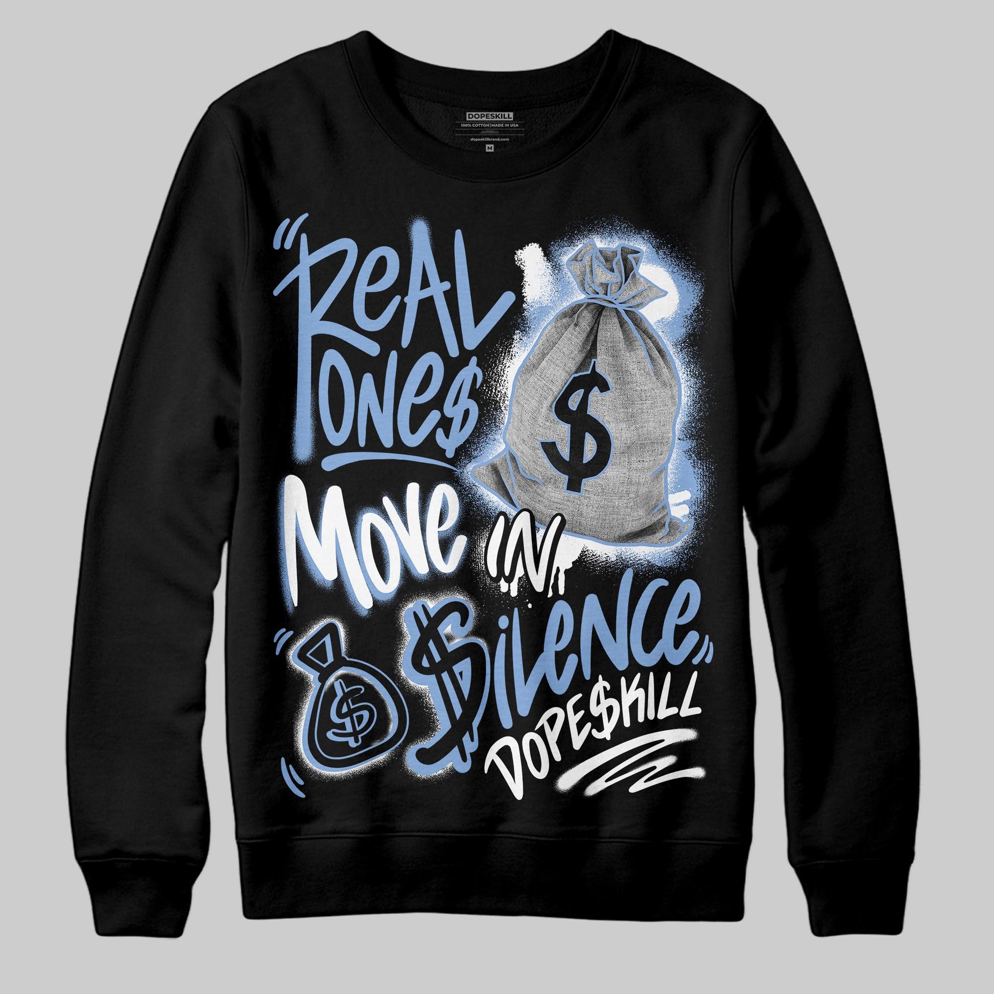 Jordan 4 WMNS 'Forget Me Not' DopeSkill Sweatshirt Real Ones Move In Silence Graphic Streetwear - Black