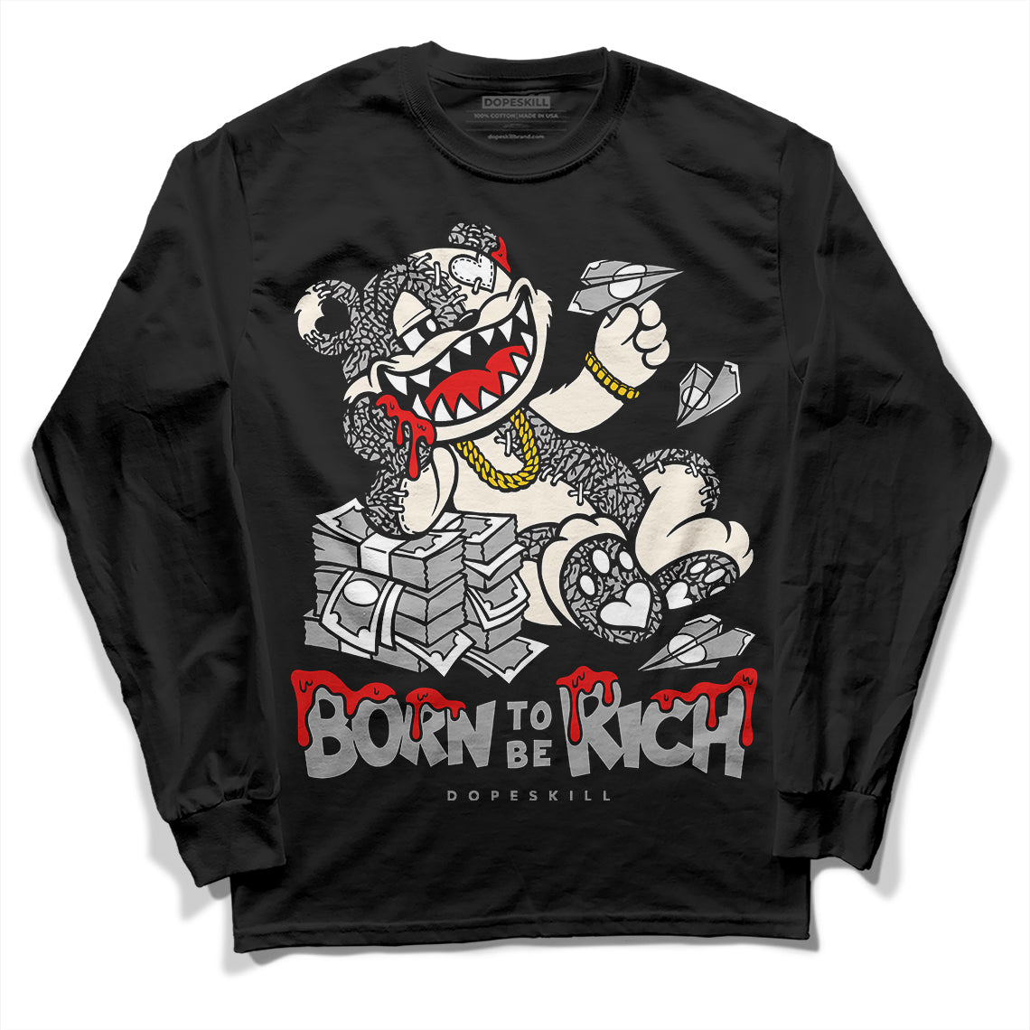 Jordan 3 “Off Noir” DopeSkill Long Sleeve T-Shirt Born To Be Rich Graphic Streetwear - Black