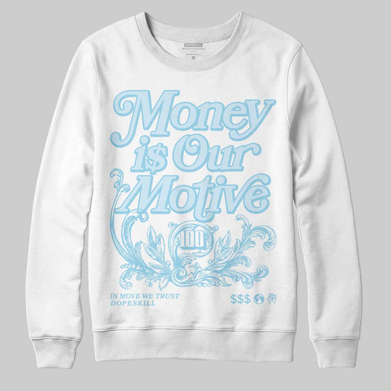 Vans Knu Stack Vintage Satin Dream Blue DopeSkill Sweatshirt Money Is Our Motive Typo Graphic Streetwear - White