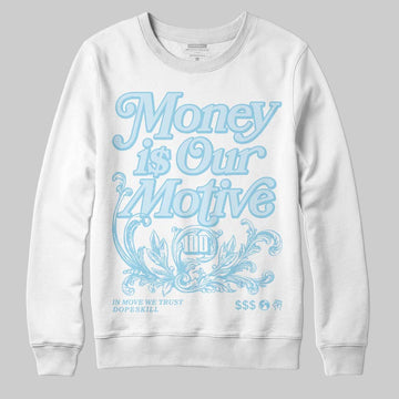 Vans Knu Stack Vintage Satin Dream Blue DopeSkill Sweatshirt Money Is Our Motive Typo Graphic Streetwear - White