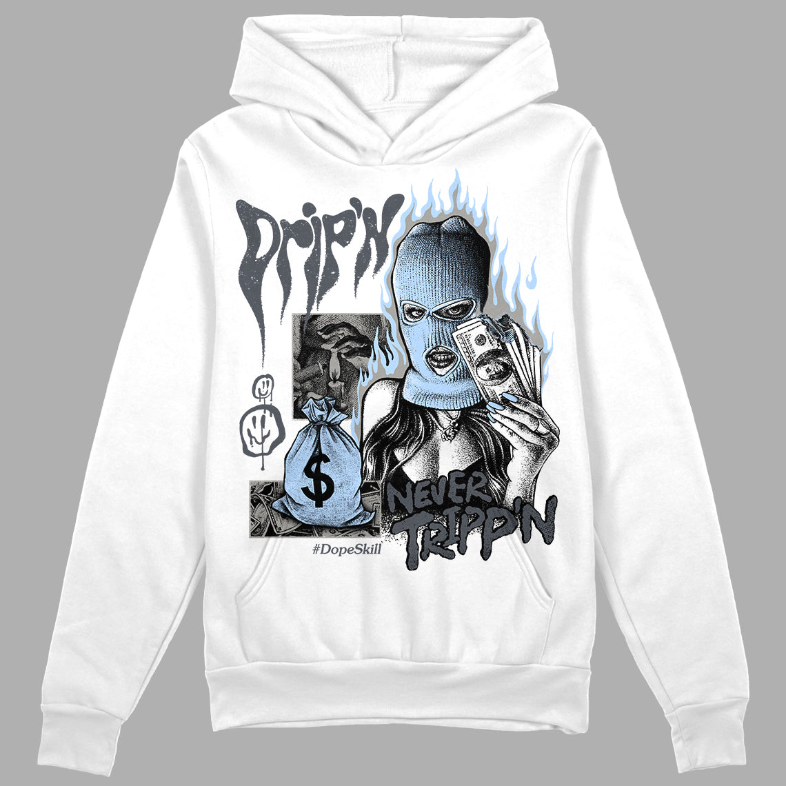 Jordan 11 Cool Grey DopeSkill Hoodie Sweatshirt Drip'n Never Tripp'n Graphic Streetwear - White 