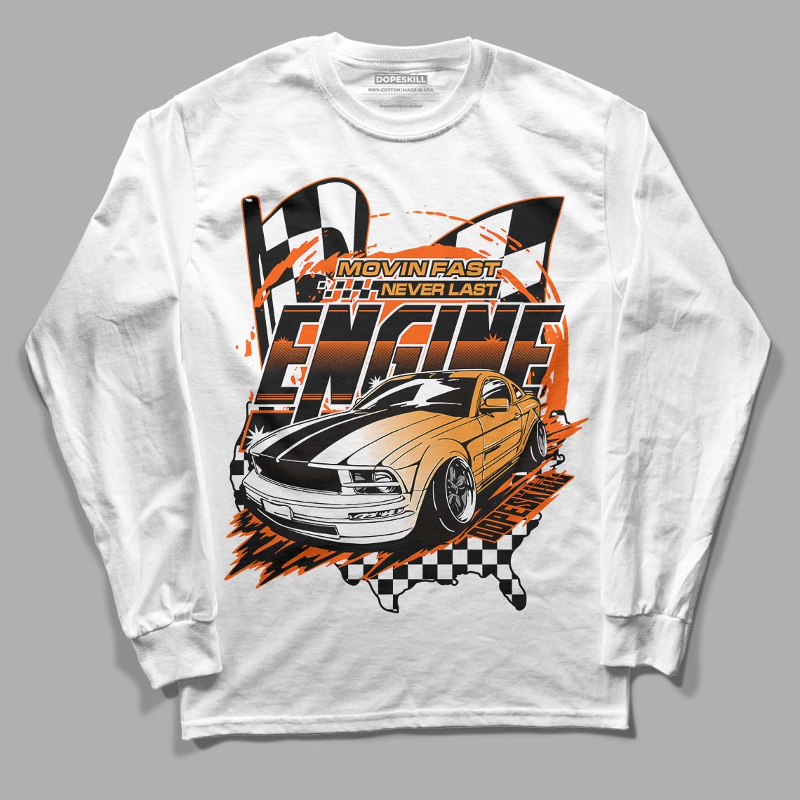 Jordan 12 Retro Brilliant Orange DopeSkill Long Sleeve T-Shirt ENGINE Tshirt Graphic Streetwear - White