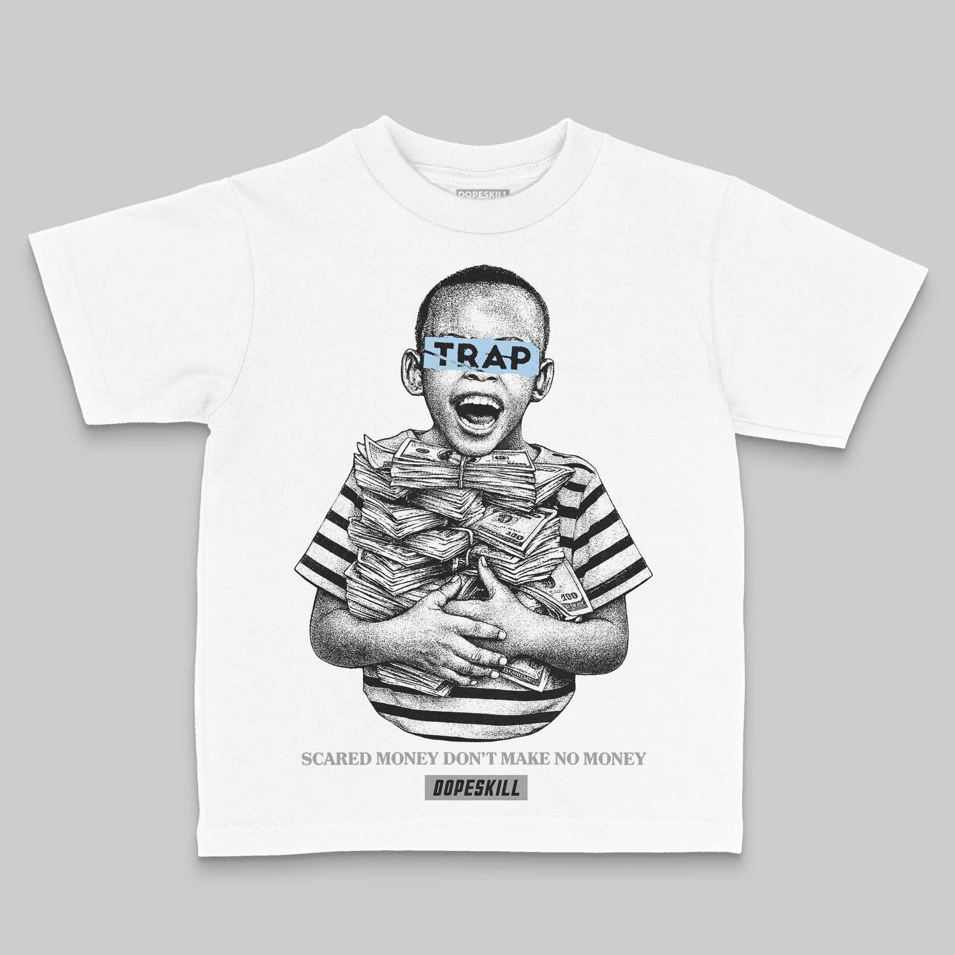 Jordan 5 Retro Wolf Grey (2026) DopeSkill Toddler Kids T-shirt Scared Money Don't Make No Money Graphic Streetwear - White