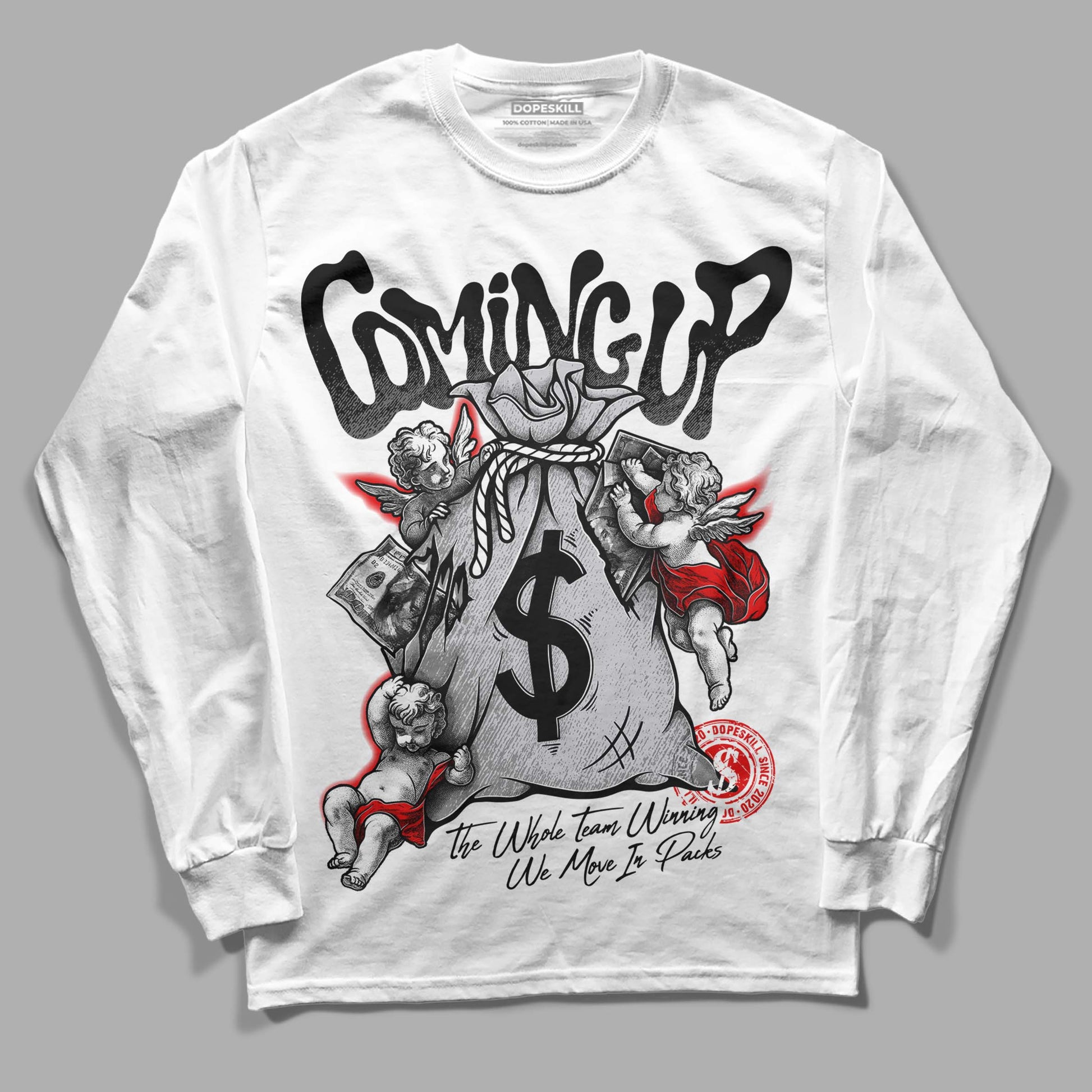 Jordan 2 Retro "Black Cement" DopeSkill Long Sleeve T-Shirt Money Bag Coming Up Graphic Streetwear - White