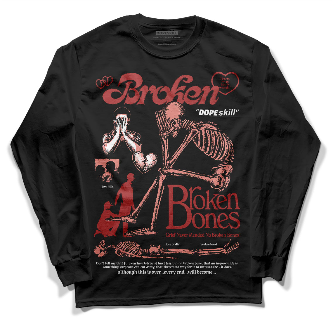 Jordan 13 “Dune Red” DopeSkill Long Sleeve T-Shirt Broken Bones Graphic Streetwear - Black