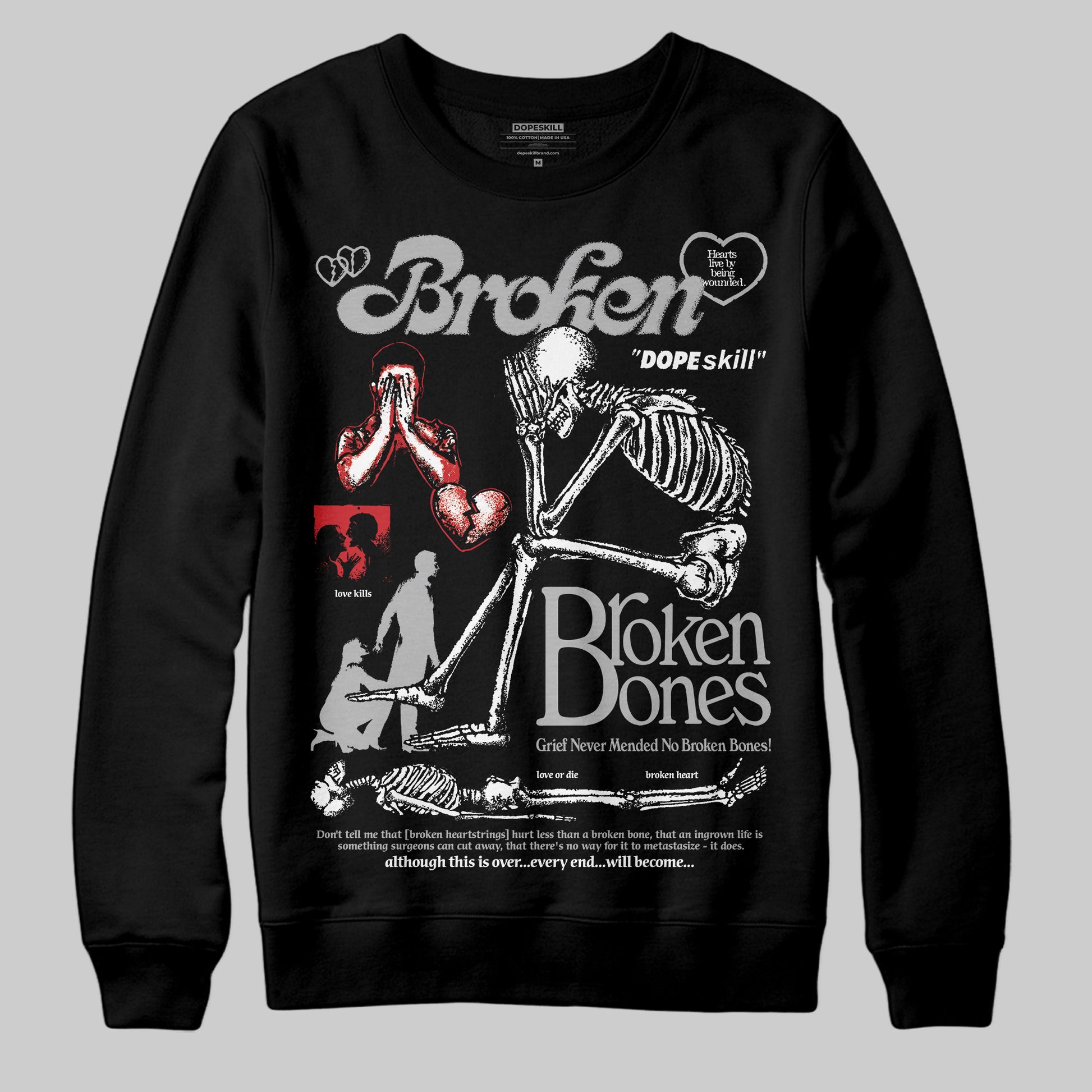 Jordan 3 OG “Black Cement” DopeSkill Sweatshirt Broken Bones Graphic Streetwear - Black