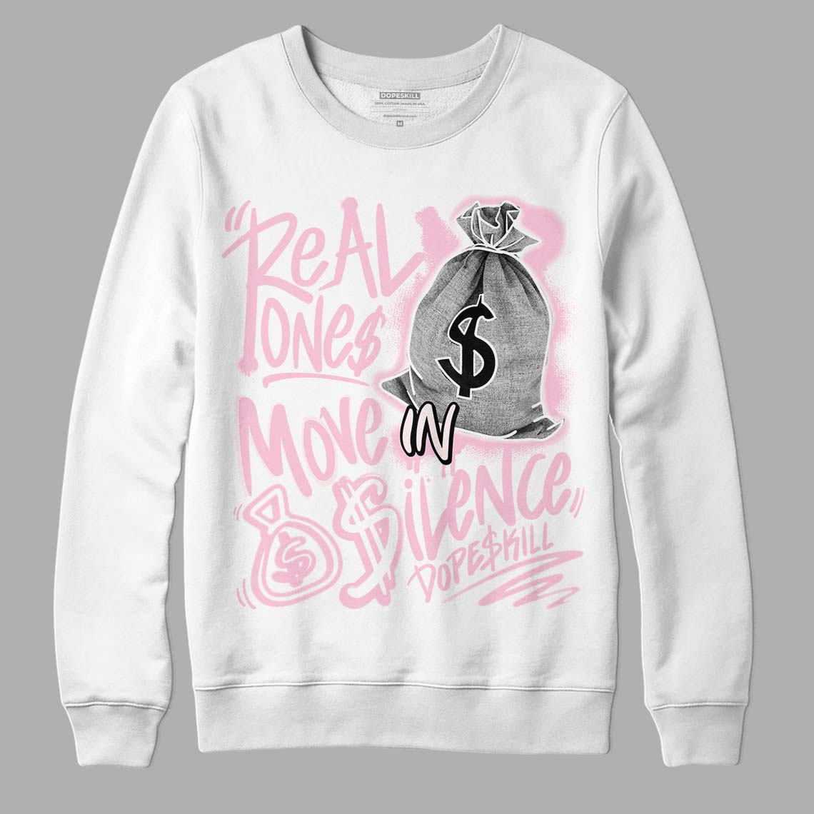 Dunk Low LX Pink Foam DopeSkill Sweatshirt Real Ones Move In Silence Graphic Streetwear - White