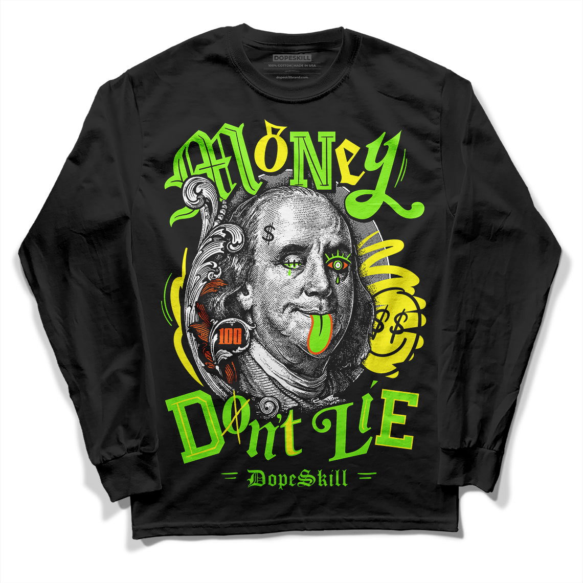 Neon Green Sneakers DopeSkill Long Sleeve T-Shirt Money Don't Lie Graphic Streetwear - Black