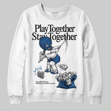 Jordan 1 Low OG “Storm Blue” DopeSkill Sweatshirt Play together, Stay together Graphic Streetwear - White