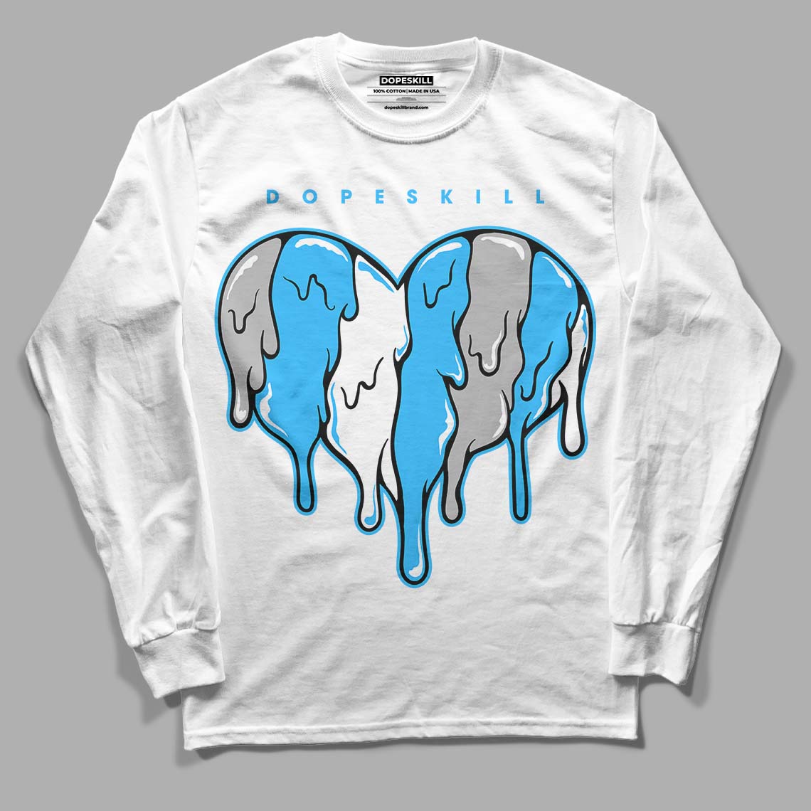 Jordan 2 Low "University Blue" DopeSkill Long Sleeve T-Shirt Slime Drip Heart Graphic Streetwear - White