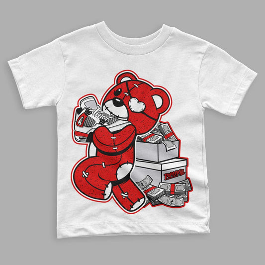 Jordan 4 Retro Red Cement DopeSkill Toddler Kids T-shirt Bear Steals Sneaker Graphic Streetwear - White