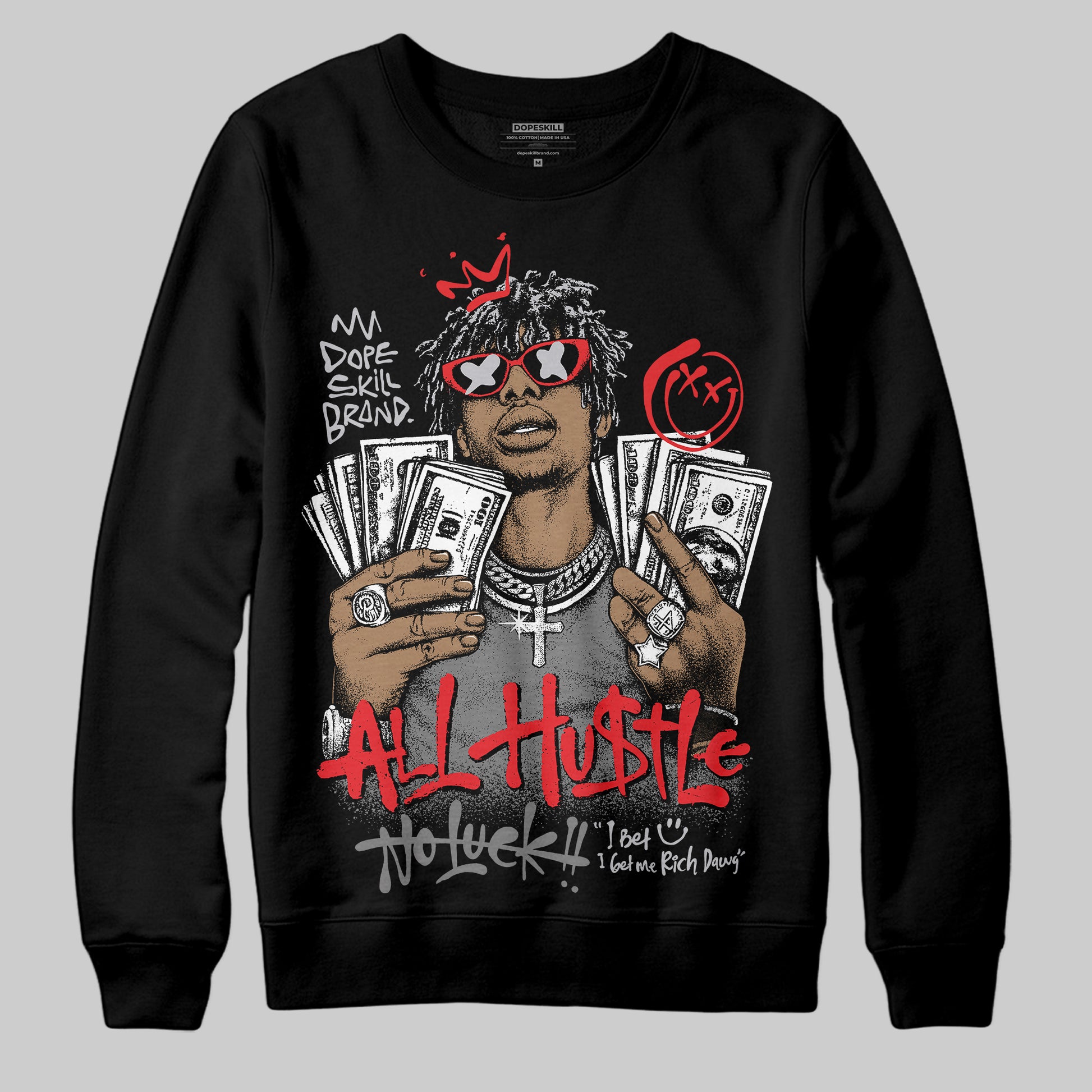 Grey Sneakers DopeSkill Sweatshirt All Hustle No Luck Graphic Streetwear - Black