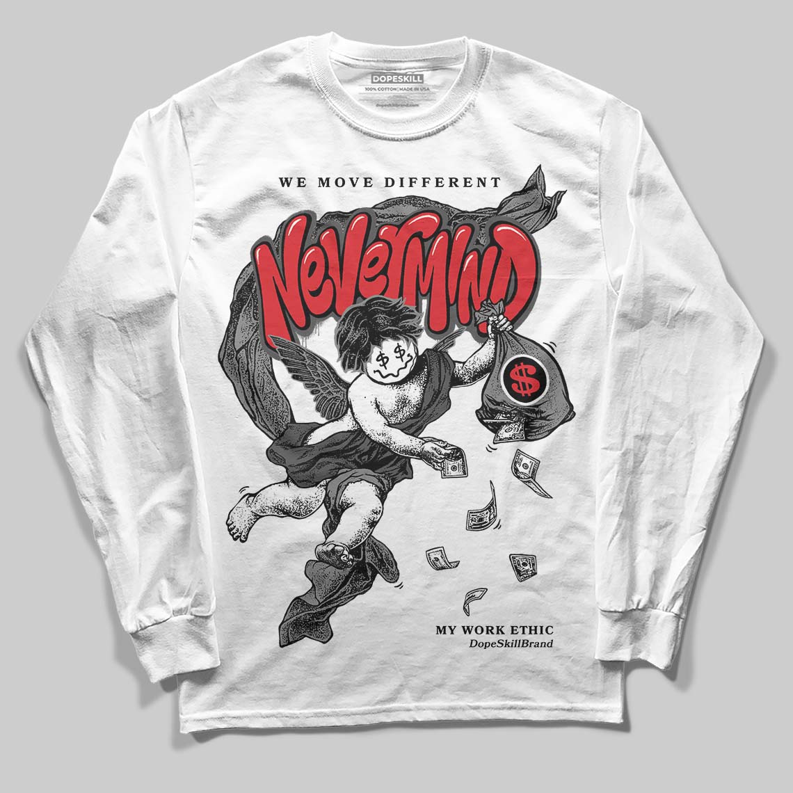 Jordan 10 Retro Shadow (2025) DopeSkill Long Sleeve T-Shirt Nevermind Graphic Streetwear - White
