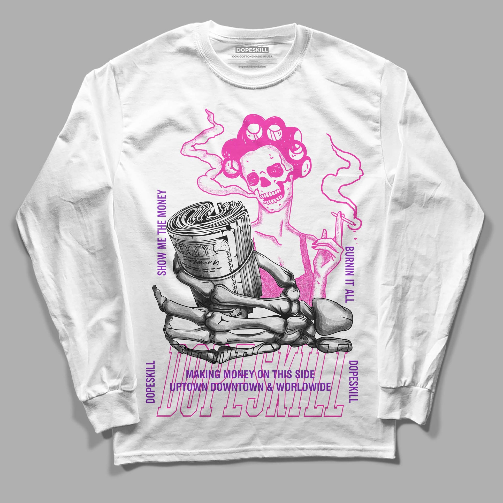 Pink Sneakers DopeSkill Long Sleeve T-Shirt Show Me The Money Graphic Streetwear - White 