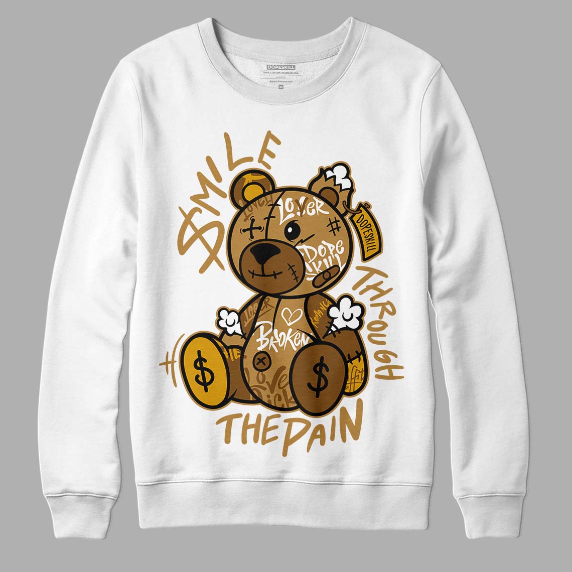 Jordan 13 Wheat 2023 DopeSkill Sweatshirt Smile Through The Pain Graphic Streetwear - White