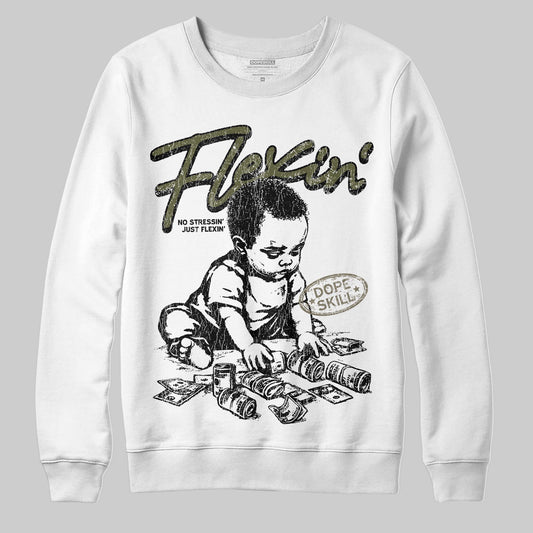 Jordan 3 “Medium Olive” aka “Family Affair” DopeSkill Sweatshirt Flexin' Graphic Streetwear - White