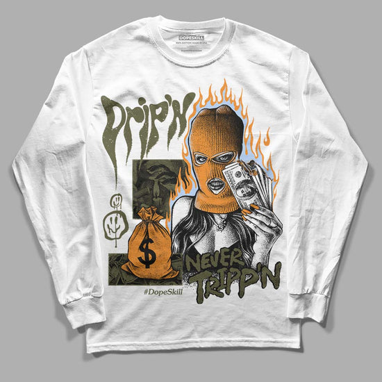 Jordan 5 "Olive" DopeSkill Long Sleeve T-Shirt Drip'n Never Tripp'n Graphic Streetwear - White