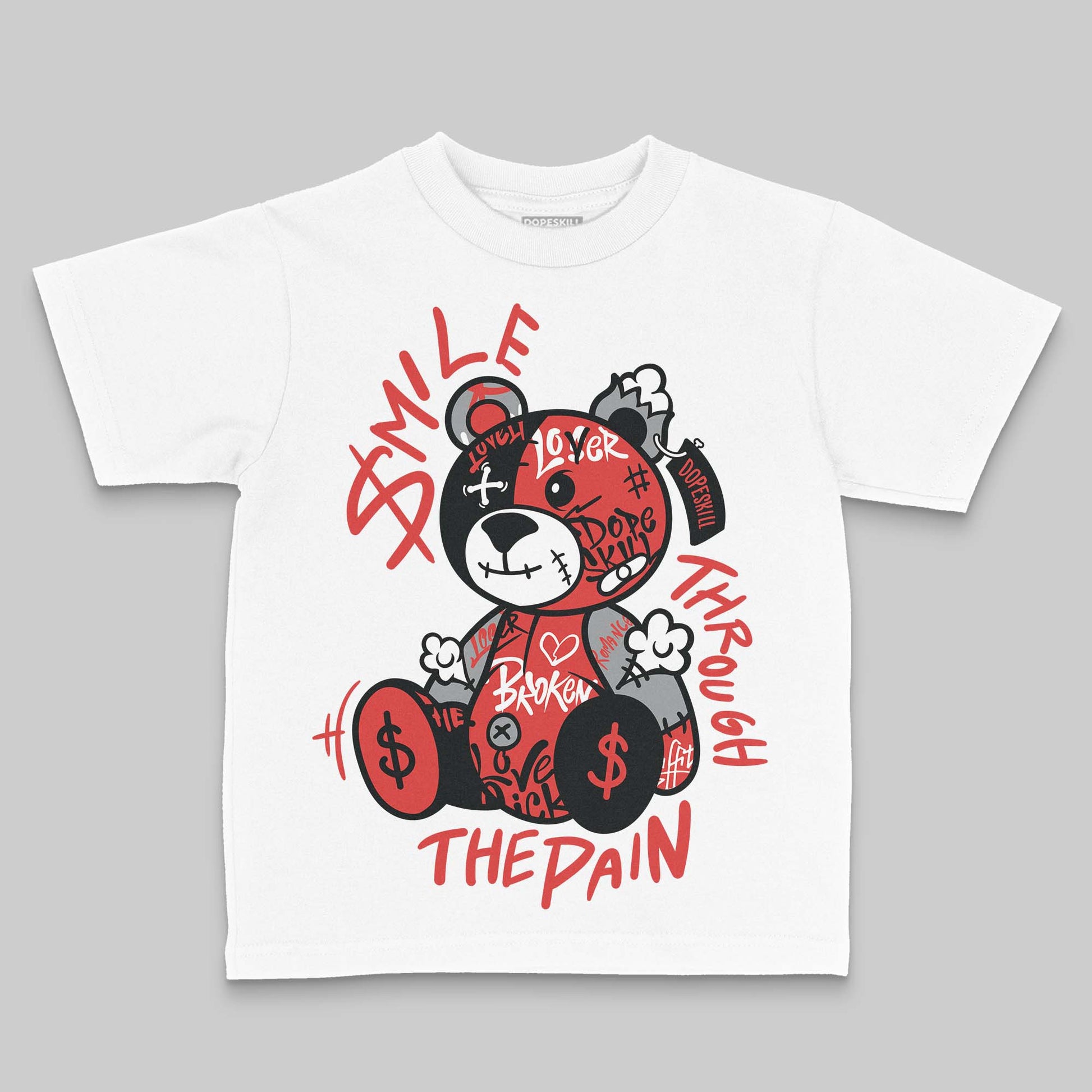 Jordan 4 Retro Toro Bravo DopeSkill Toddler Kids T-shirt Smile Through The Pain Graphic Streetwear - White