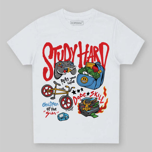 Red Sneakers DopeSkill Toddler Kids T-shirt Study Hard Graphic Streetwear  White
