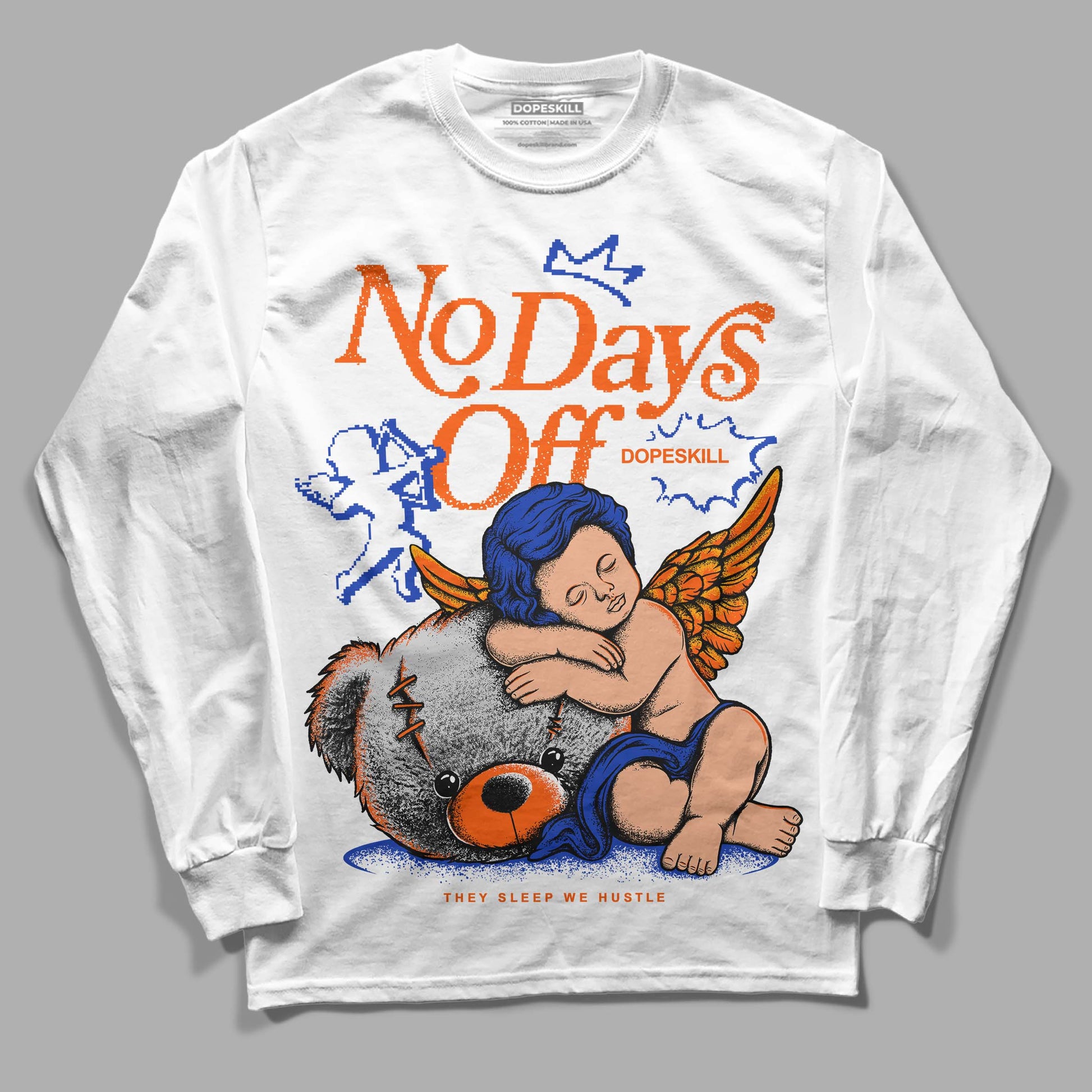 Dunk Low Futura Orange Blaze DopeSkill Long Sleeve T-Shirt New No Days Off Graphic Streetwear - White