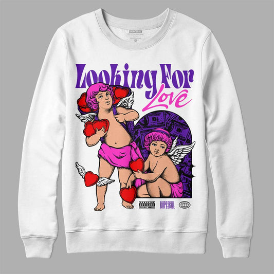Jordan 13 Court Purple DopeSkill Sweatshirt Looking For Love Graphic Streetwear - White