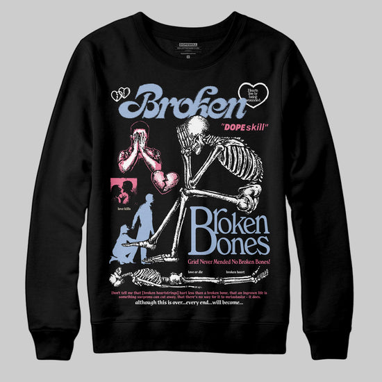 Jordan 3 GS “Denim/Pink Glow” DopeSkill Sweatshirt Broken Bones Graphic Streetwear - Black